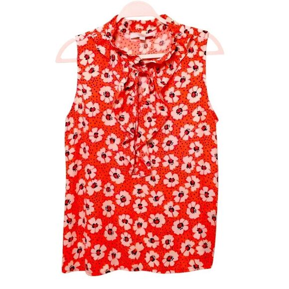 LOFT Sleeveless White Floral Dotted Blouse Size M - Picture 1 of 8